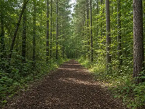 Freshly mulched trail through an Arkansas pine and hardwood forest